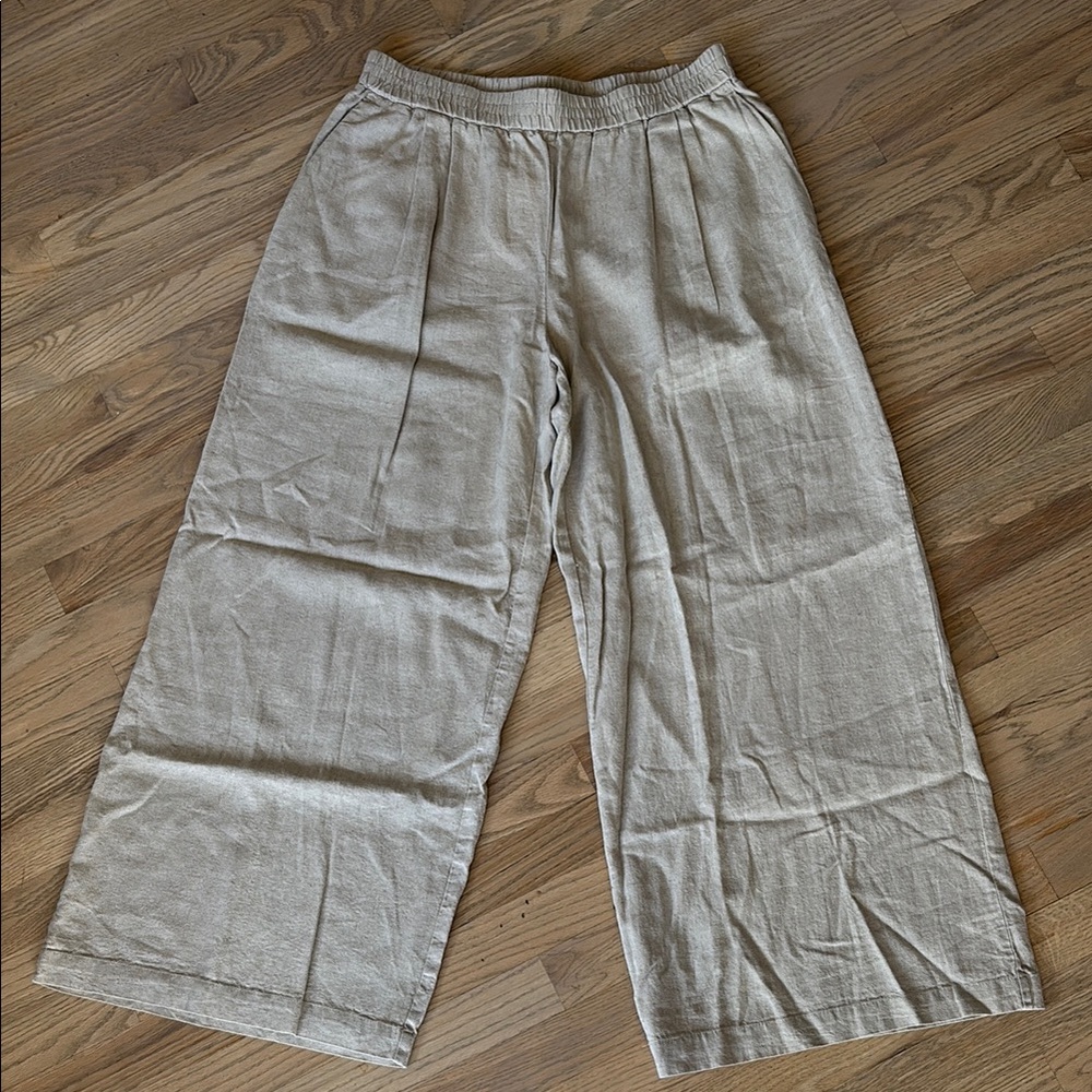 Zara Linen Wide-Leg Pants in Beige - NWT